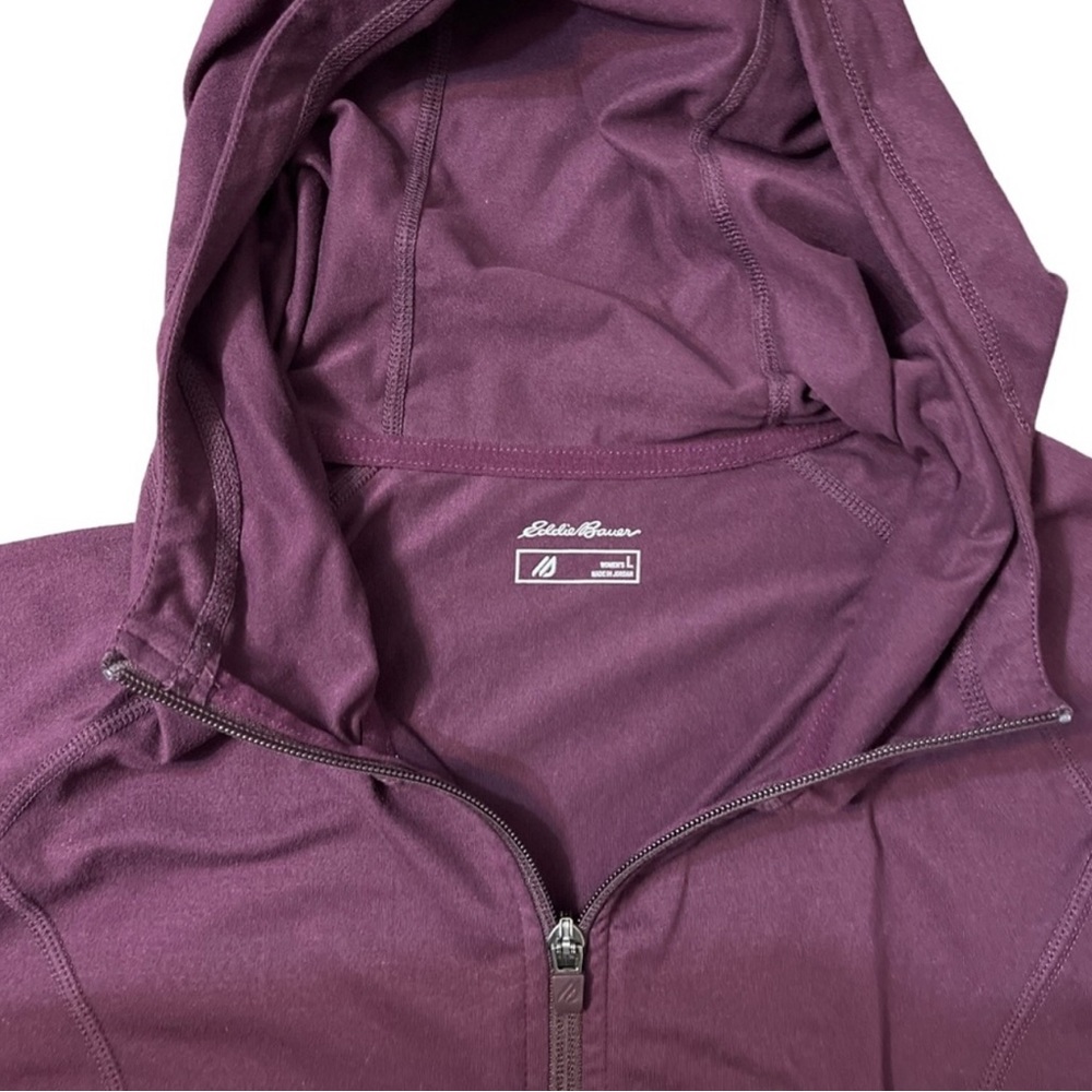 Eddie Bauer Fitted Zip Up Hoodie Maroon Plum Merlot Color Free-Dry MoistureWick